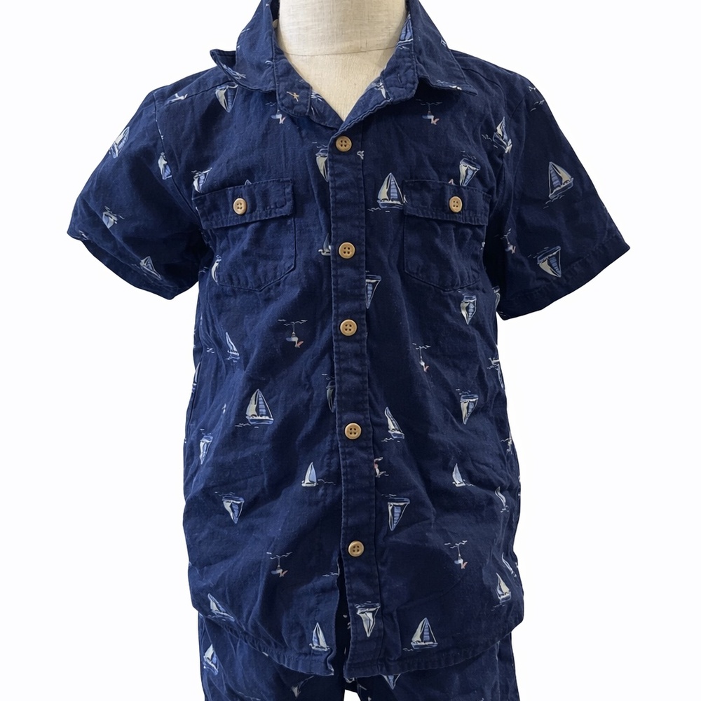 Carter’s Toddler Boys Sailboat Button-Up Shirt & Shorts Set Size 5T